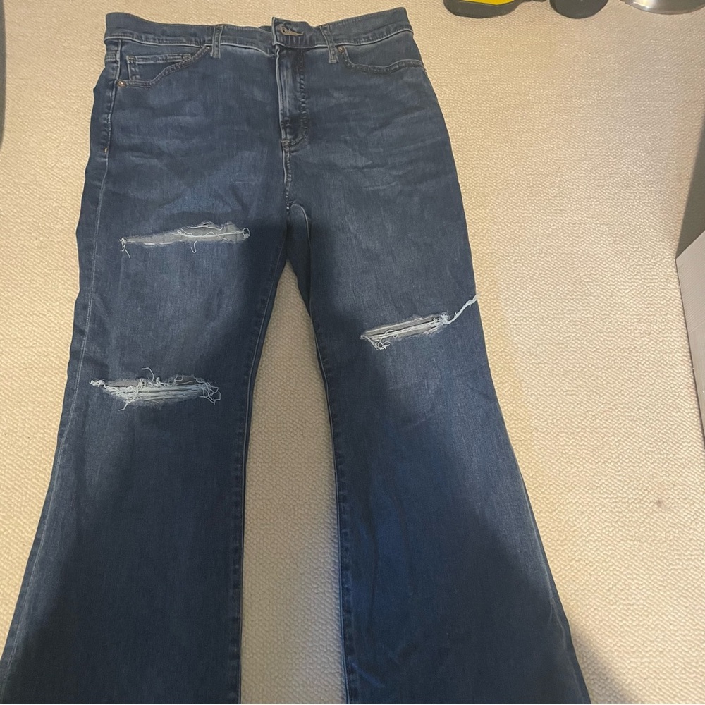 EXPRESS WOMENS DISTRESSED FLARE HIGH RISE JEANS 12L